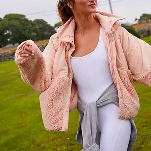 Free People FP Movement Adventure Awaits Fleece Jacket champagne peach